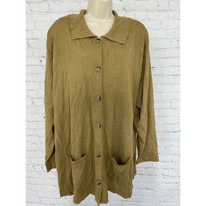 Jon Lawrence LTD. Brown Button Down Sweater Cardigan Pockets Shoulder Pads XL